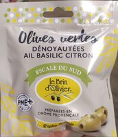 Olives vertes dénoyautées ail basilic citron