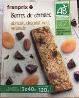 Barres de cereales abricot, chocolat noir, amande