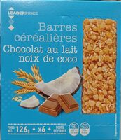 Barres céréalières chocolat au lait noix de coco