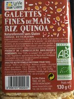 Galettes fines de mais, riz et quinoa