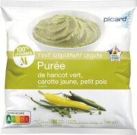 Purée haricot vert, carotte jaune, petit pois