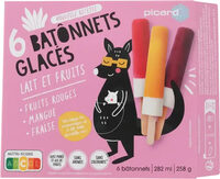 Bâtonnets glacés lait et fruits