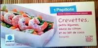 Papillote crevettes, petits légumes, sauce au citron et au lait de coco