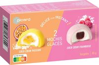 2 mochis glacés coco coeur passion,coeur framboise