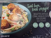 Boulettes Lentilles Corail, Nouilles de Riz aux Légumes Sauce Cacahuète