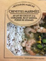 Crevettes marinees lait de coco riz quinoa légumes