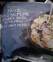 Pâtes aux 2 saumons, légumes, sauce au fromage ail et fines herbes, surgelées