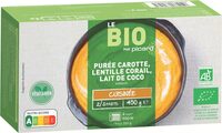 Purée carotte, lentille corail, lait de coco