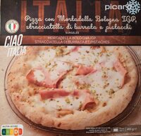 Pizza con mortadella bologna igp, stracciatella Di burrata e pistacchi