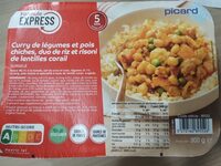 Curry de légumes et pois chiches, duo de riz et risoni de lentilles corail