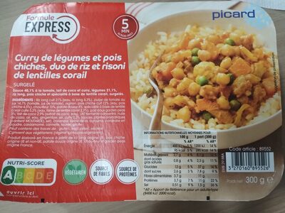 Curry de légumes et pois chiches, duo de riz et risoni de lentilles corail
