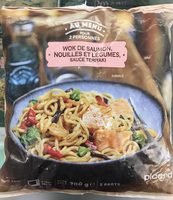 Wok de saumon, nouilles et légumes, sauce Teriyaki