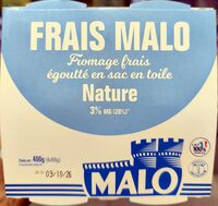Fromage frais Nature Malo 20% *Matières grasses sur extrait sec soit 3% de matières grasses sur produit fini