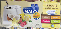 Yaourt au lait entier (coco, vanille, framboise, citron)