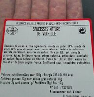 Saucisses nature de volaille