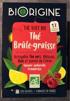 Thé brûle-graisse - thé vert, hibiscus, kola et pointe de citron saveur framboise
