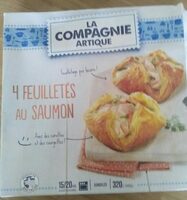 Panier feuilleté composé d'une pâte feuilletée crue garnie d'une préparation à base de saumon rose du Pacifique (Oncorhynchus gorbuscha) et de légumes (carottes et courgettes).
