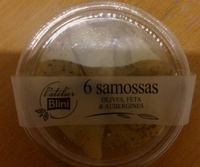 6 samosas olives, feta & aubergines