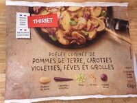 Poêlée cuisinée de pommes de terre, carottes violettes, fèves et girolles