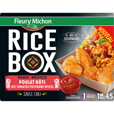 RICE BOX PARIS MEXICO Poulet rôti riz tomates poivrons épices sauce chili