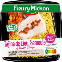 Tajine de lieu & quinoa rouge, semoule