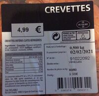 Crevettes entieres cuites refrigerees