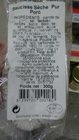 Saucisse sèche pur porc