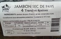 Jambon sec de pays - 4 tranches épaisses