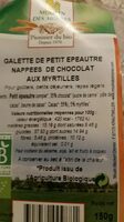 Galette de petit épeautre nappées de chocolat aux myrtilles