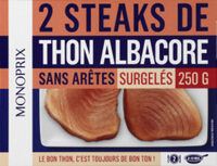 Steaks de thon albacore nature sans arêtes, surgelés