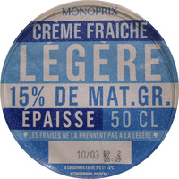 Crème fraîche légère 15 % de Mat. gr. épaisse