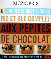 6 Barres Croustillantes - Riz et Blé Complet aux Pépites de Chocolat