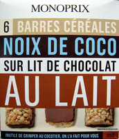 6 Barres céréales Noix de coco sur lit de chocolat au lait Monoprix