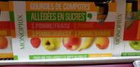 Compotes pommes, fraise, abricot et banane, allégées en sucres