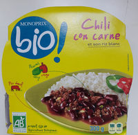 Chili con carne et son riz blanc Bio