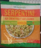 Serpentini aux crevettes et aux légumes sauce pesto