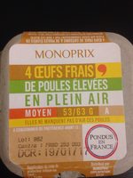 4 oeufs frais de poules élevées en plein air