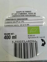 Soupe de panais et lait d'amande bio
