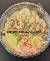La salade crevettes, coleslaw, taboulé