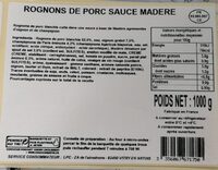 Rognons de porc sauce madère