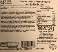 Dos de colin d'Alaska sauce aux fruits de mer