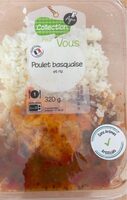 Riz cuit et haut de cuisse de poulet basquaise