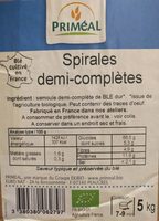 Pâtes spirales semi-complètes