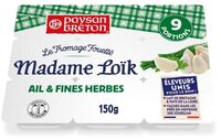 Fromage à tartiner Fouetté ail et fines herbes MADAME LOIK - Portion 9x16.67g
