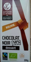 Chocolat noir dessert 58% cacao, Bolivie