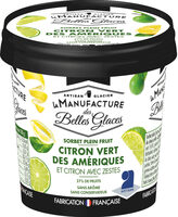 Sorbet plein fruit au citron vert des Amériques et au citron avec zestes