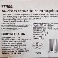 SAUCISSES DE VOLAILLE crues surgelées IQF