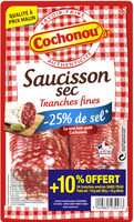 Saucisson sec réduit en sel, tranches fines