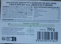 Nouilles de blé,  poulet mariné et légumes avec sauce teriyaki