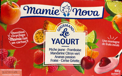 Le yaourt pêche jaune, framboise, mandarine citron vert, ananas passion, fraise, cerise griotte